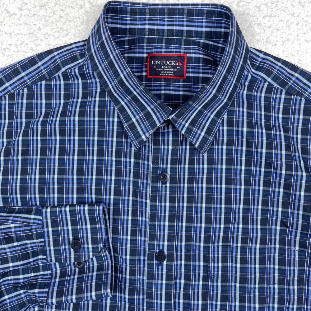 UNTUCKit Button Down Mens Large Blue Slim Fit Wrinkle Free Preppy Casual